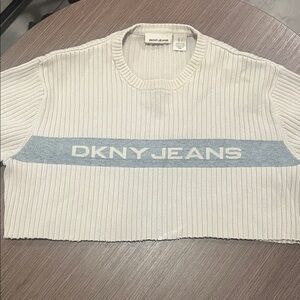 DKNY Jeans Cream Ribbed Knit Top - Long Sleeve / Size Large